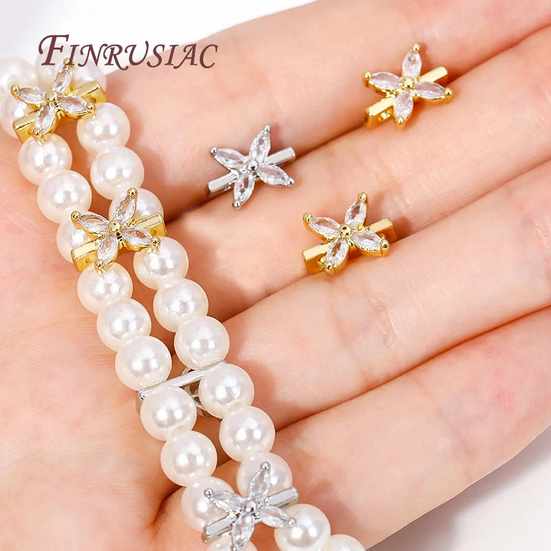 18K Gold Plated Brass Zircon Spacer Bars – 2-Hole Bead Separators Jewelry Spacer Bars P3