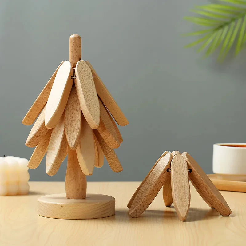Christmas Tree Bamboo Trivet & Coaster Set | Table Mat Bamboo Trivet Set P3