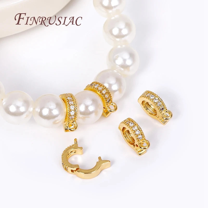 18K Gold Plated Pavé Zircon Pearl Enhancer Bail Clasp – DIY Jewelry Finding Clasp P3