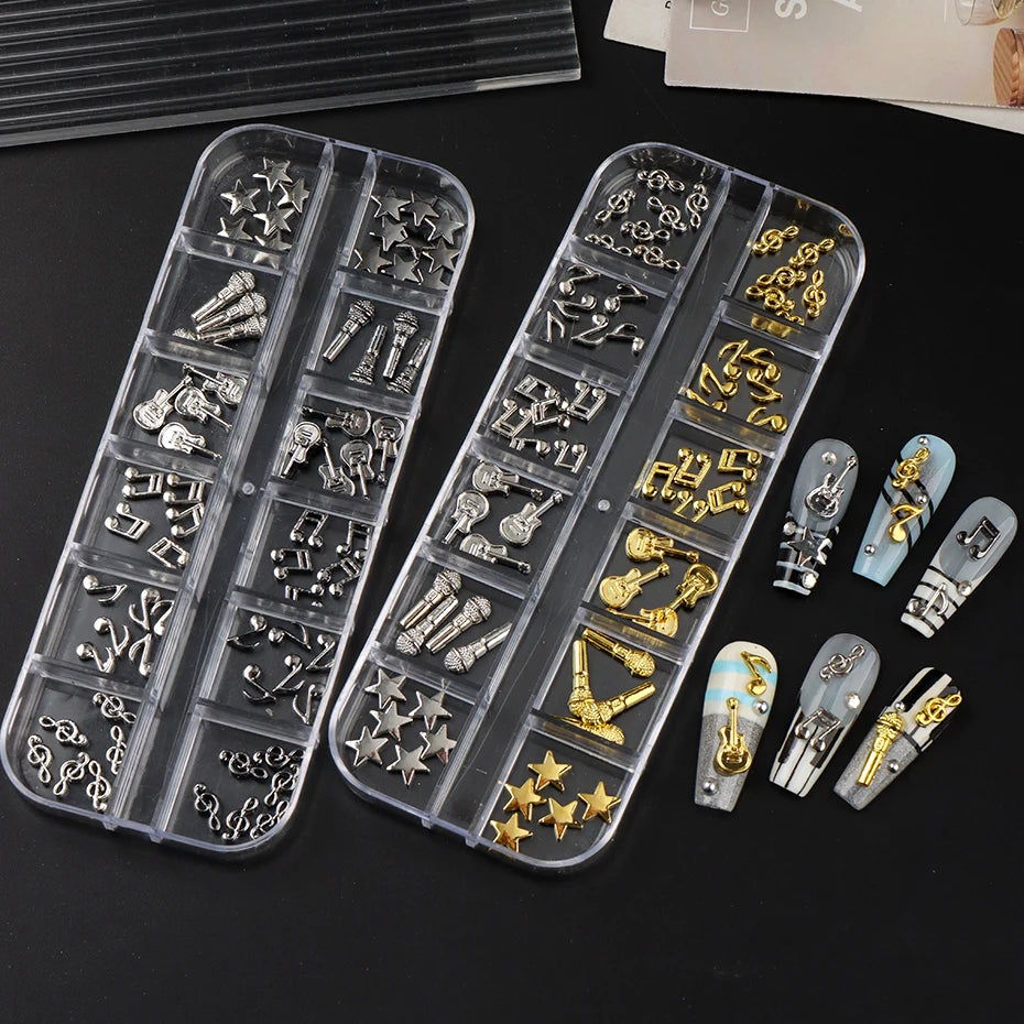 Music Punk Nail Art Charms Set – Guitar, Notes & Mic | 12 Grids Nail Art Charms P3
