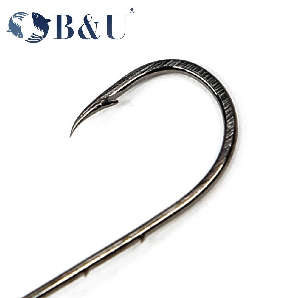 B&U 20-Pack Big Eye Long Shank Barbed Fishing Hooks | Worm Lure Fishing Hooks P3