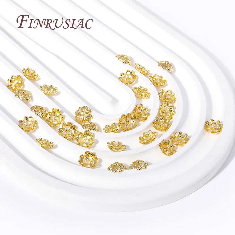 18K Gold Plated Hollow Flower Bead Caps 8mm | Brass Jewelry Findings Bead Caps Findings P3