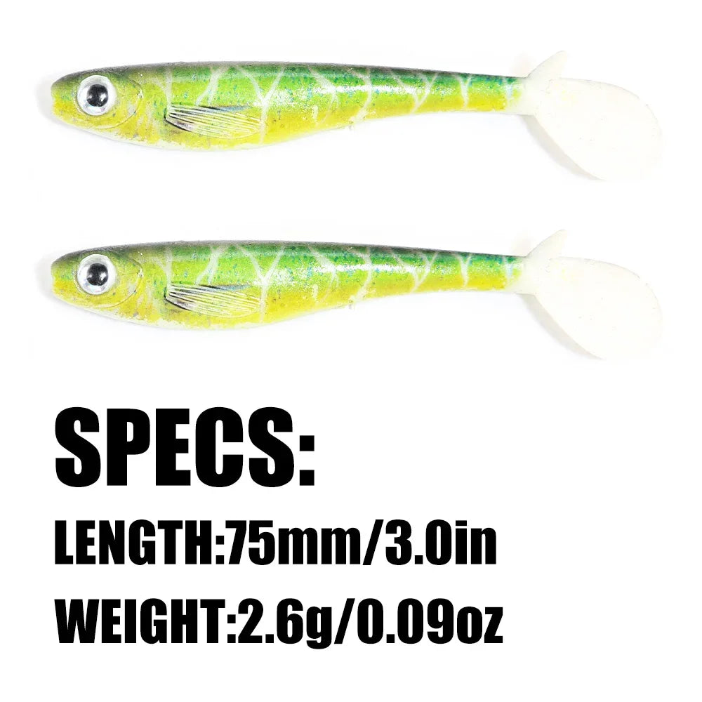 B&U 75mm Paddle Tail Shad Soft Swimbait Lures – 3 Pack Soft Swimbait Lure P3