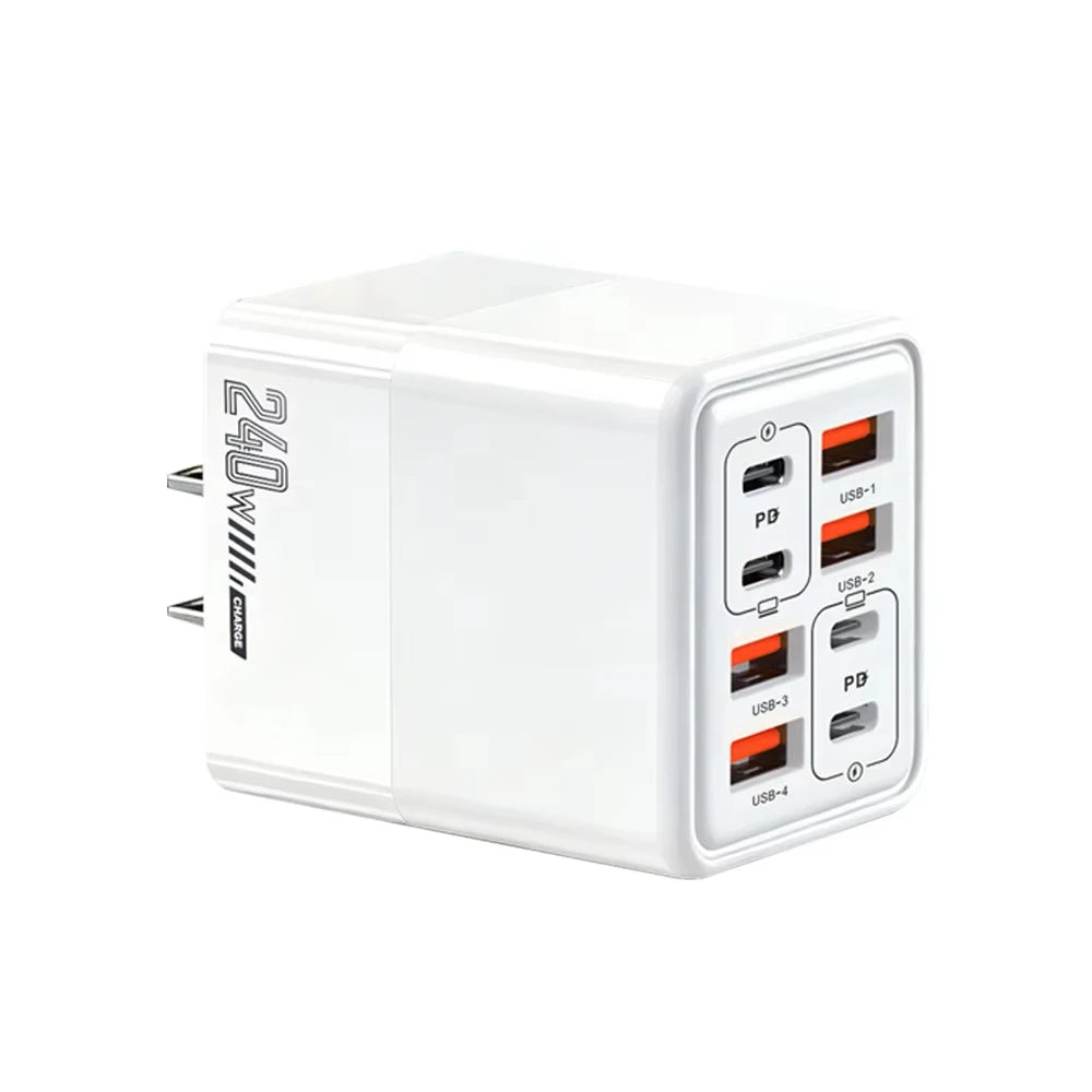 8-in-1 240W USB-C Fast Wall Charger – 4 PD + 4 USB Ports USB Wall Charger P3 US Plug White
