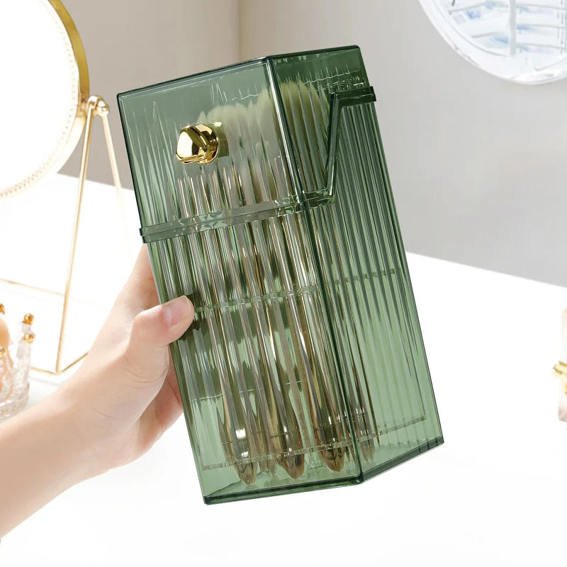Clear Acrylic Makeup Brush Holder with Lid | Large Capacity Makeup Brush Organizer P3