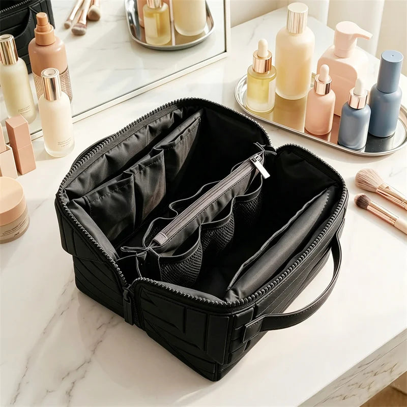 Foldable Hard Shell Striped Cosmetic Bag | Travel Organizer Cosmetic Organizer Bag P3