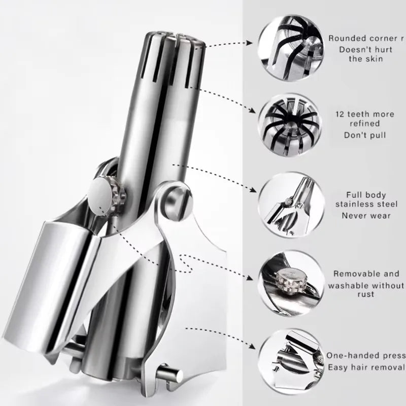 Manual Nose & Ear Hair Trimmer – 360° Rotating Stainless Steel Nose Hair Trimmer P3