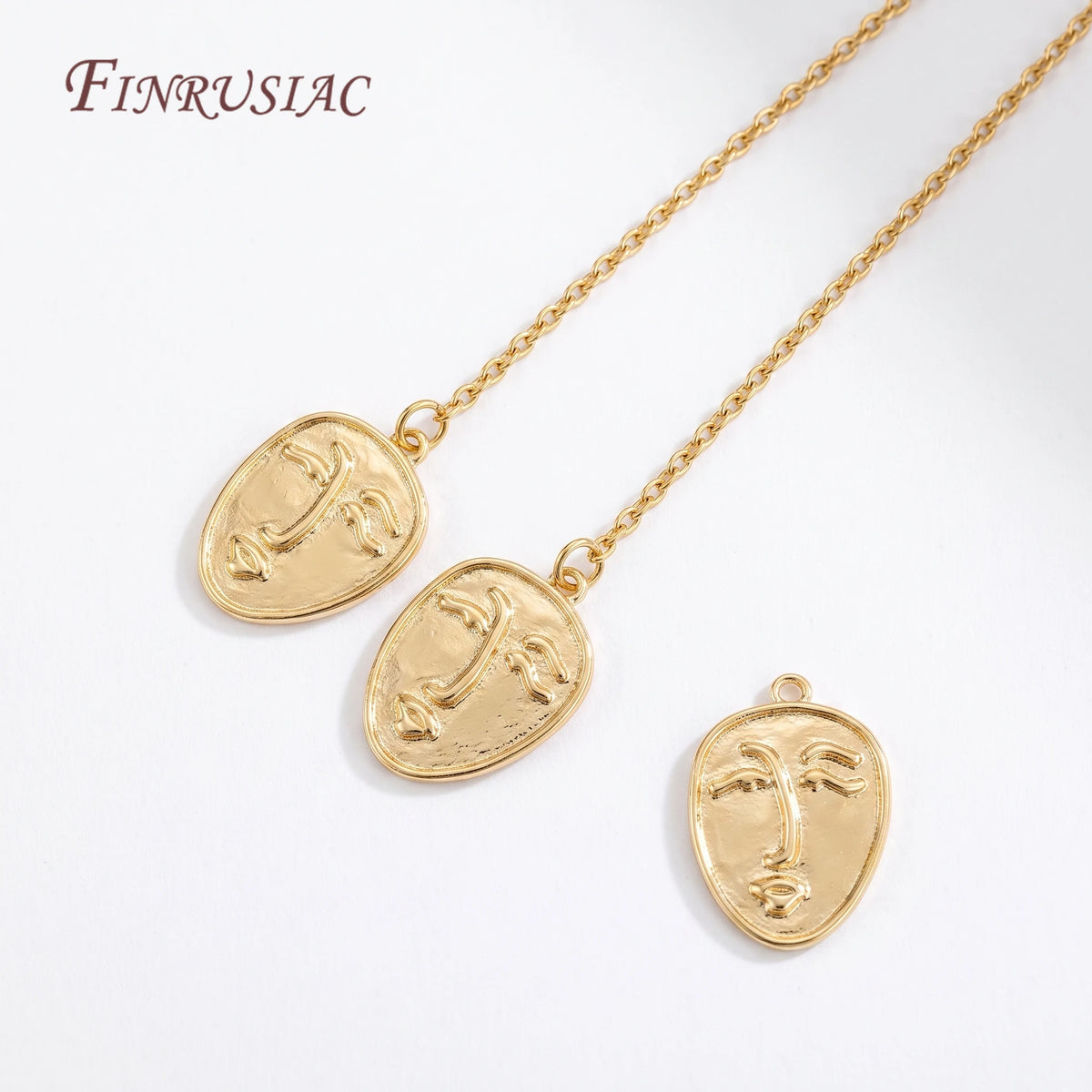 14K Gold Abstract Face Pendant Necklace | Minimalist Charm Gold Pendant Necklace P3
