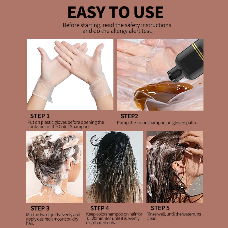 Sevich 5-in-1 Herbal Hair Color Shampoo Black & Brown 500ml Hair Dye Shampoo P3