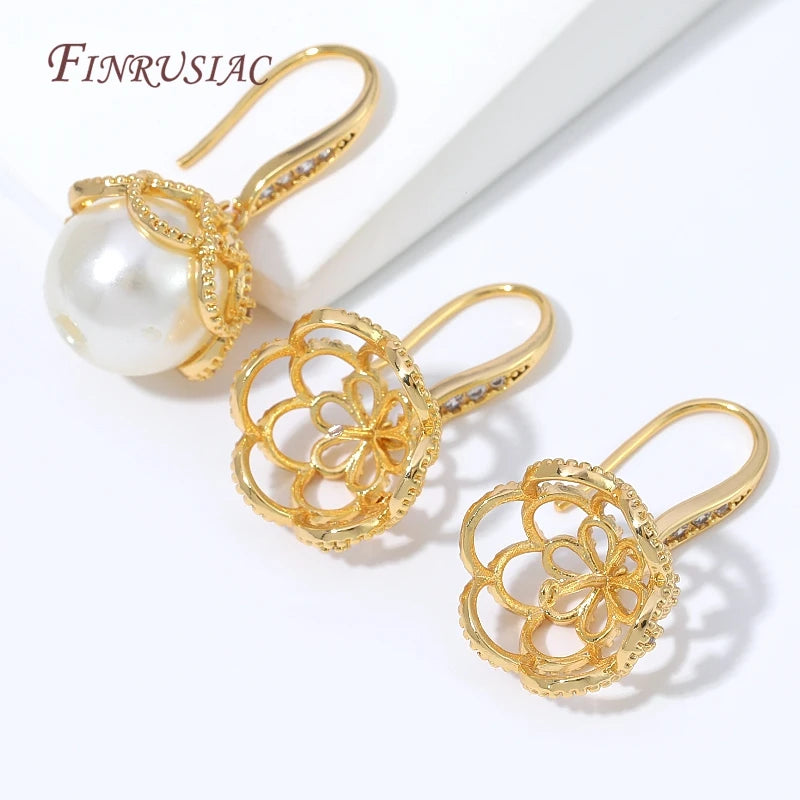 18K Gold Plated CZ Filigree Flower Ear Hooks – DIY Findings Earring Findings P3