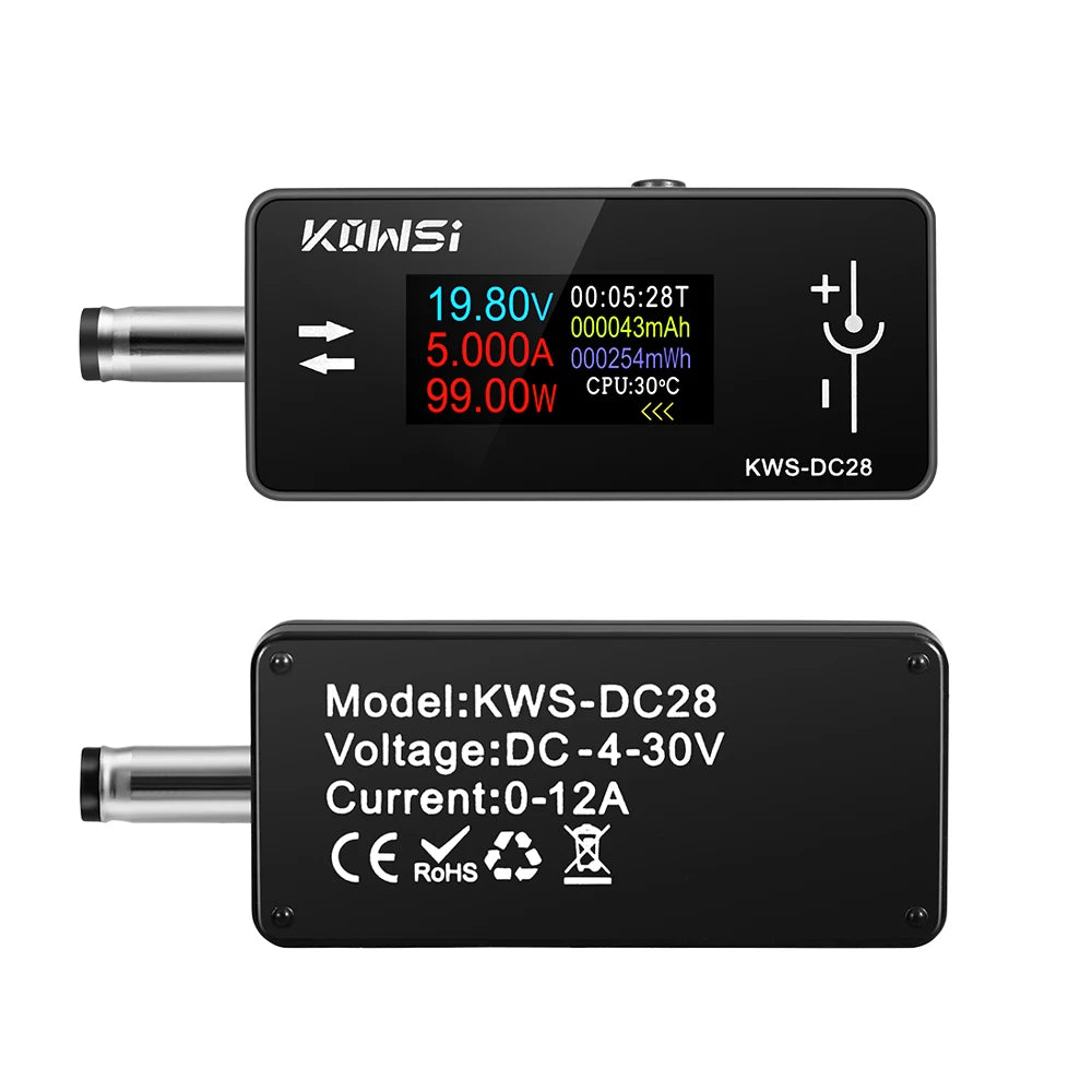 KWS-DC28 DC Voltmeter Ammeter Wattmeter – 0.96" TFT 4–30V Digital Power Meter P3 KWS-DC28