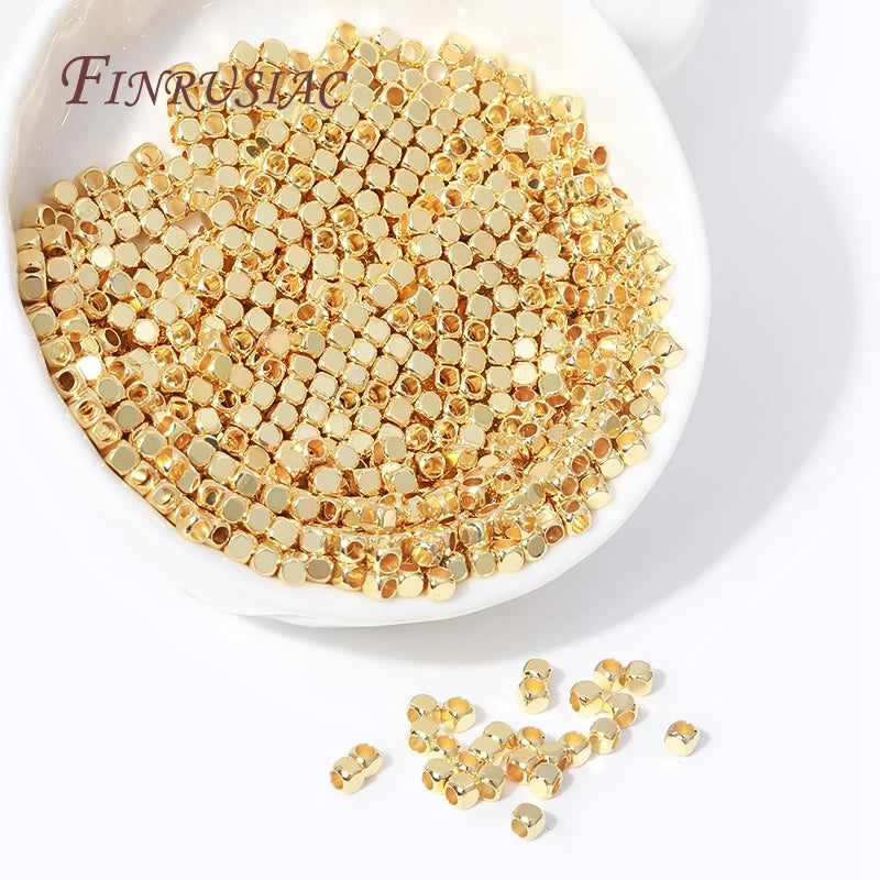 18K Gold Plated Square Cube Brass Spacer Beads 1.5–2.5mm DIY Jewelry Making Beads P3