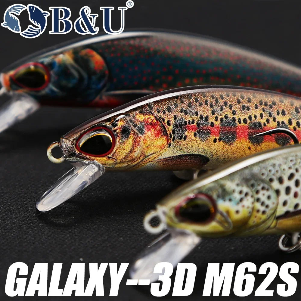 B&U 62mm Sinking Minnow Jerkbait – Trout Perch Bass Lure Sinking Minnow Lure P3