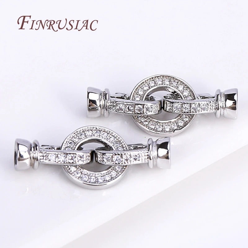 Rhodium Gold Plated Zircon Round Connector Clasp – DIY Necklace Jewelry Clasp Finding P3