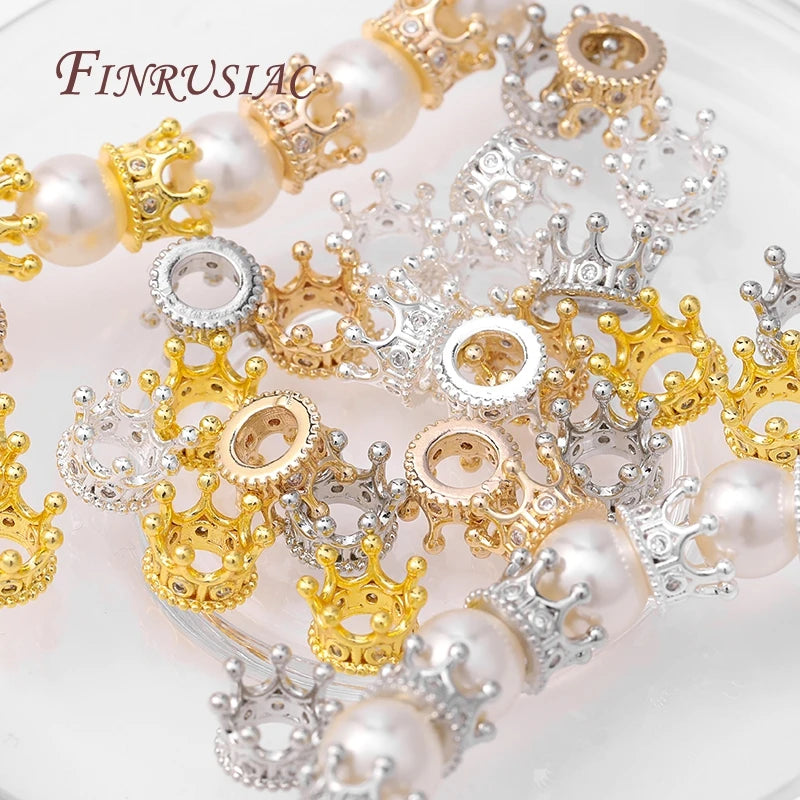 18K Gold Plated Zircon Crown Spacer Beads 5/10 Pack – DIY Jewelry Spacer Beads P3