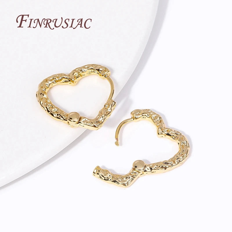 18K Gold Plated Heart Hoop Earrings – Brass & Zircon Women's Hoop Earrings P3