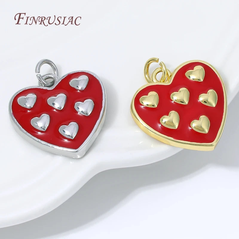 Red Enamel Heart Charms 18K Gold Plated DIY Pendant Jewelry Charm Pendant P3