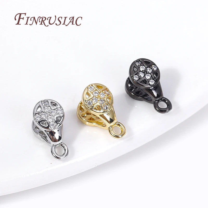 18K Gold Plated Zircon Pinch Bail Pendant Connectors for Jewelry Jewelry Findings P3