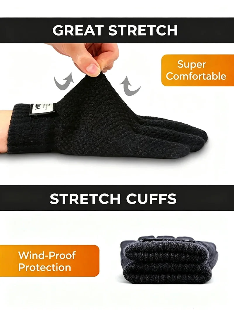 Men's Thermal Fleece Knit Gloves | Touch Screen Winter Warm Winter Knit Gloves P3