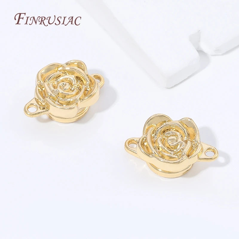 18K Gold Plated Rose Flower Magnetic Clasp | Brass DIY Jewelry Jewelry Making Clasp P3