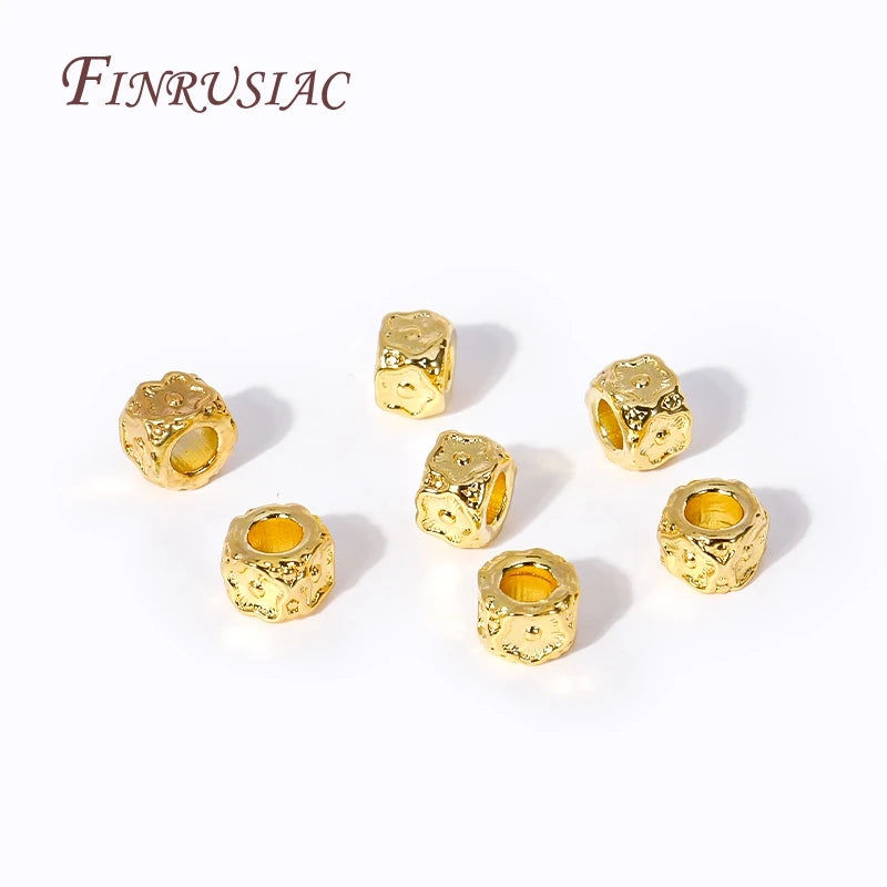 18K Gold Plated Barrel Spacer Beads – Plum Pattern Large Hole Jewelry Spacer Beads P3