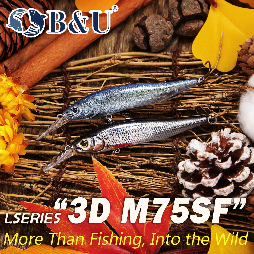 B&U Slow Floating Minnow Lure Set – Bass Pike Perch Jerkbait 4pc Fishing Lure Set P3