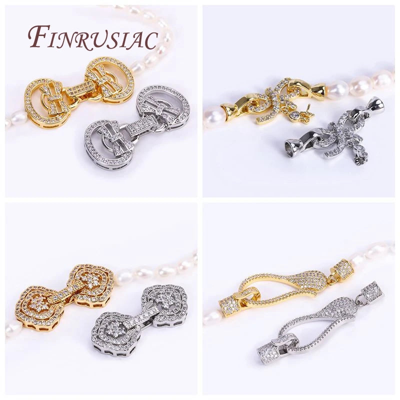 18K Gold Plated CZ Clasp Connector for Pearl Necklace DIY Jewelry Jewelry Clasp Connector P3