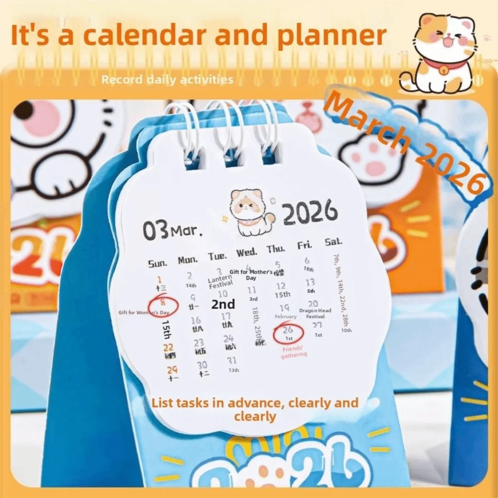 Cute Mini 2026 Desk Calendar – Cartoon Cat Planner Ornament Desk Calendar P3