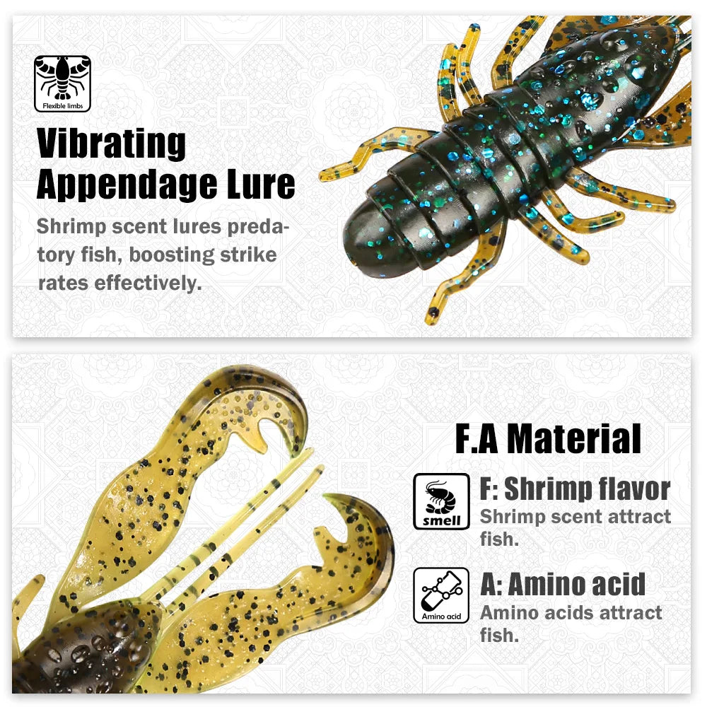 B&U Soft Craw Shrimp Lures – Amino Acid Scented Bass Bait 6pk Soft Plastic Lure P3