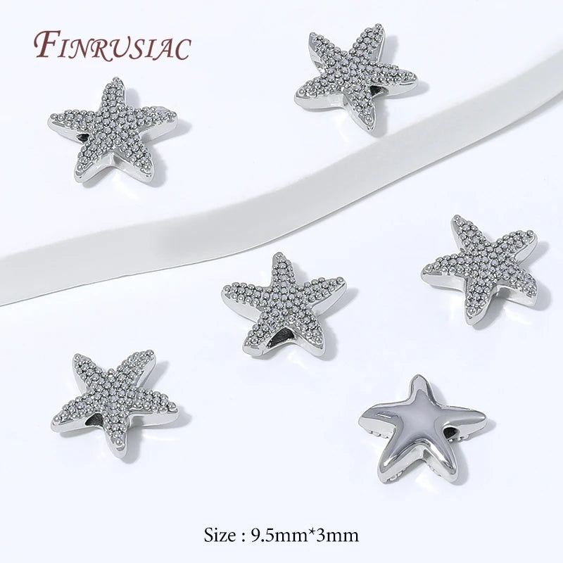 18K Gold Plated Starfish Spacer Beads | DIY Ocean Jewelry Jewelry Spacer Beads P3 Rhodium Plated 4 pieces