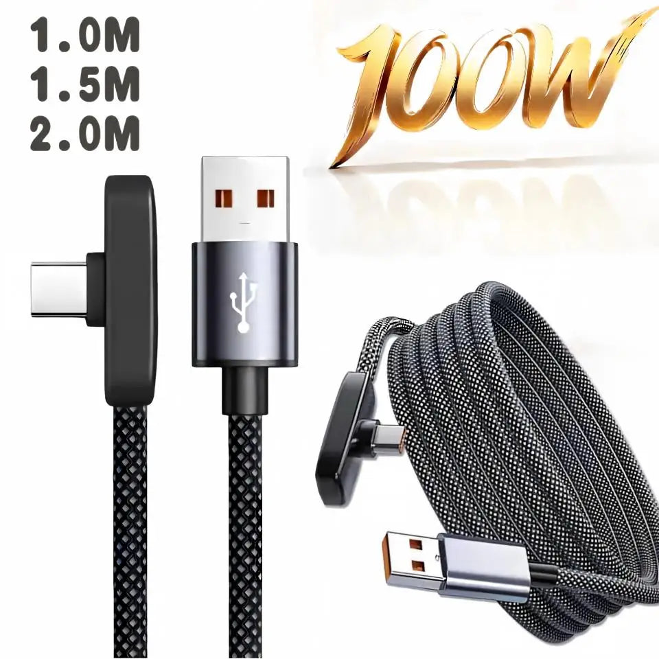 100W USB-C 90° Elbow Fast Charging Cable – 6A PD Game Cable USB-C Charging Cable P3