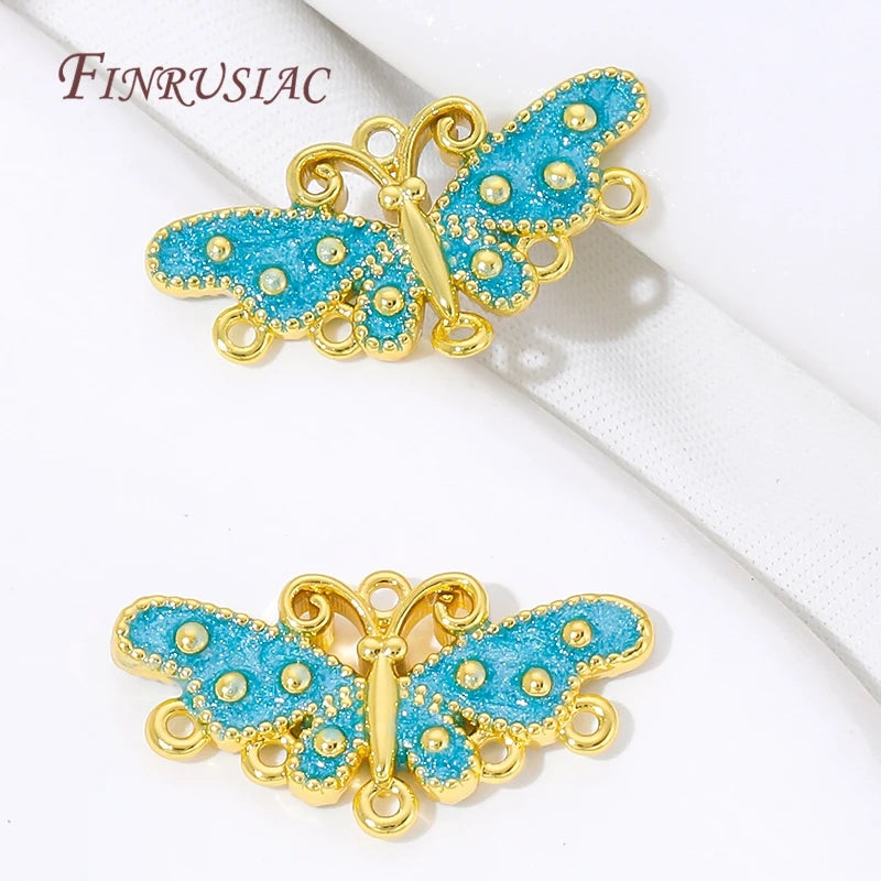 18K Gold Plated Blue Enamel Butterfly Connector Charm | DIY Jewelry Jewelry Connector Charm P3