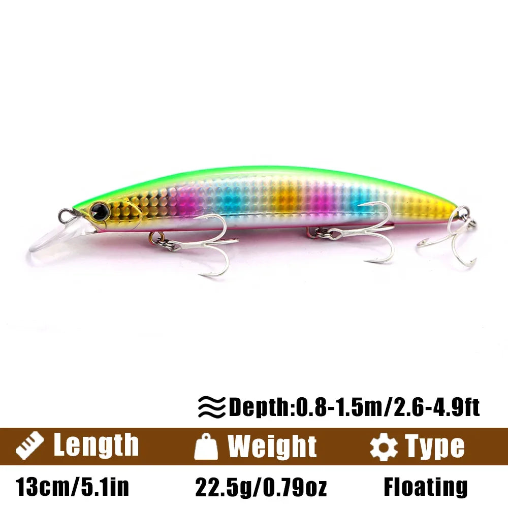 B&U 130mm Floating Minnow Lure – Saltwater Jerkbait Wobbler Fishing Lure P3 green 1pc-130mm-22.5g