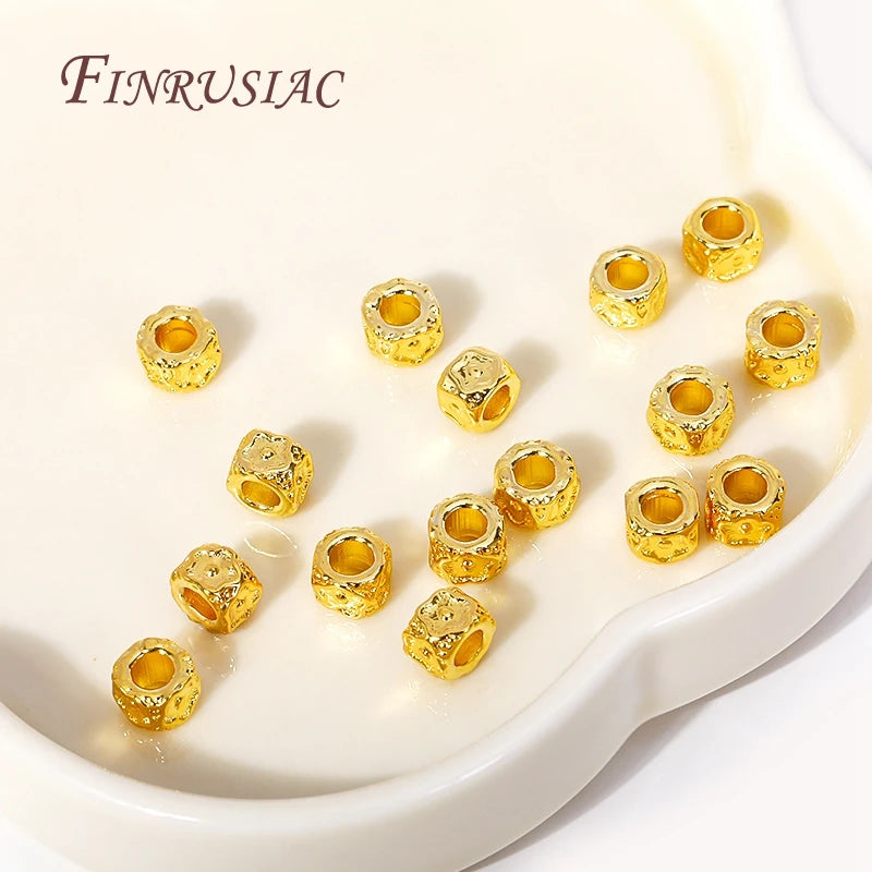 18K Gold Plated Barrel Spacer Beads – Plum Pattern Large Hole Jewelry Spacer Beads P3