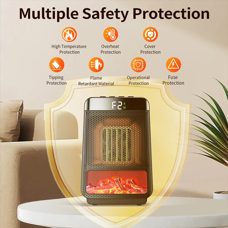 3D Flame Electric Fireplace Heater – PTC Timer Silent | NOCCLILI Electric Fireplace Heater P3