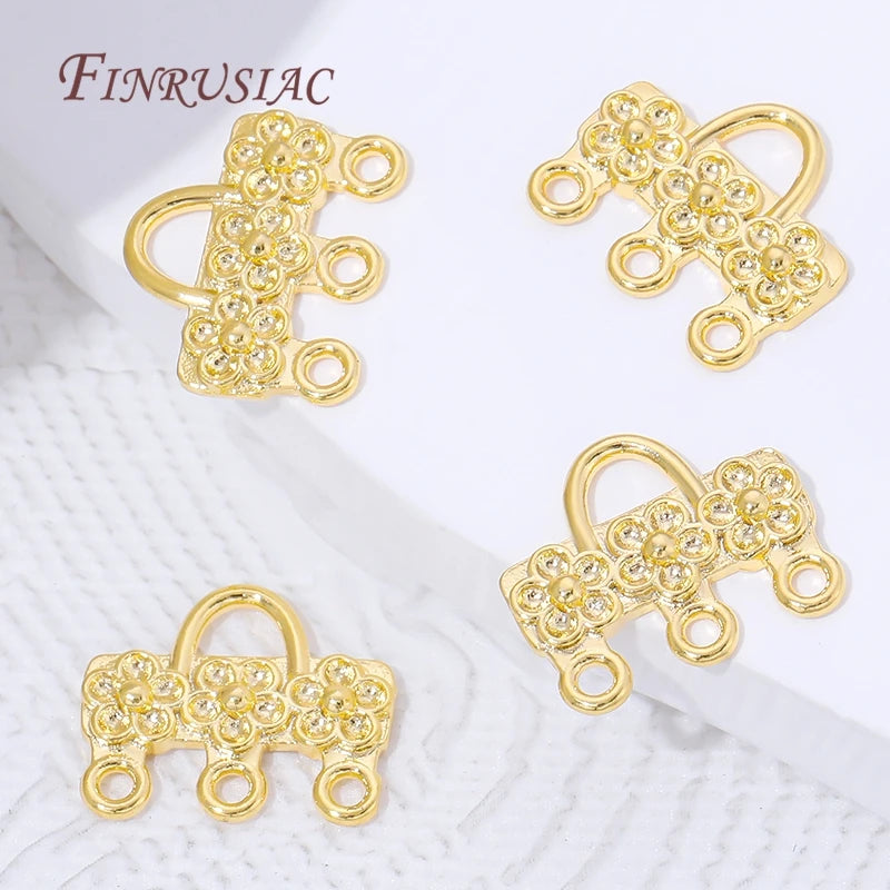 18K Gold Plated Flower 3-Loop Earring Connector Charm | Brass Earring Connector Charm P3