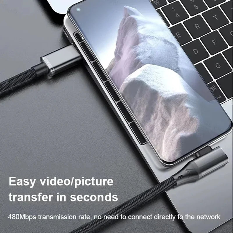 90° Elbow USB-C Cable 6A 120W Fast Charging – Nylon Braided USB Charging Cable P3