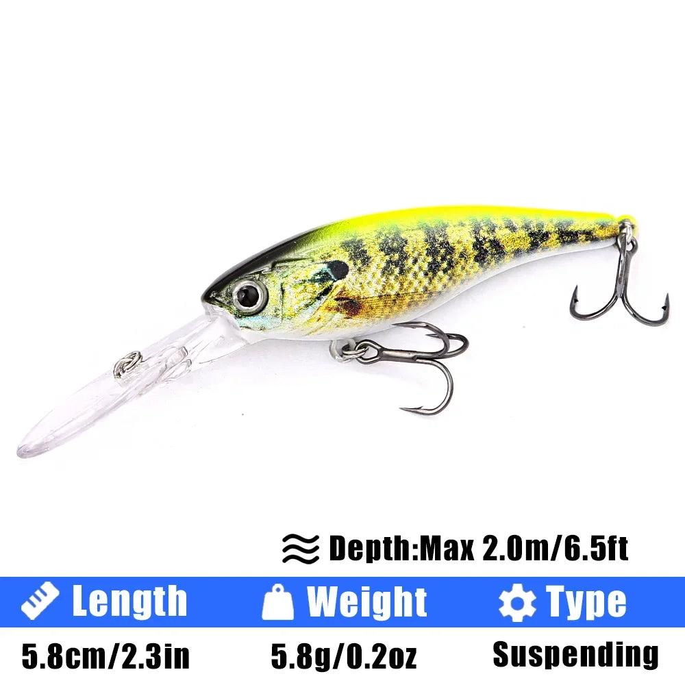 B&U 3D Suspending Minnow Jerkbait – Bass Pike Wobbler Lure Hard Fishing Lure P3 yellow