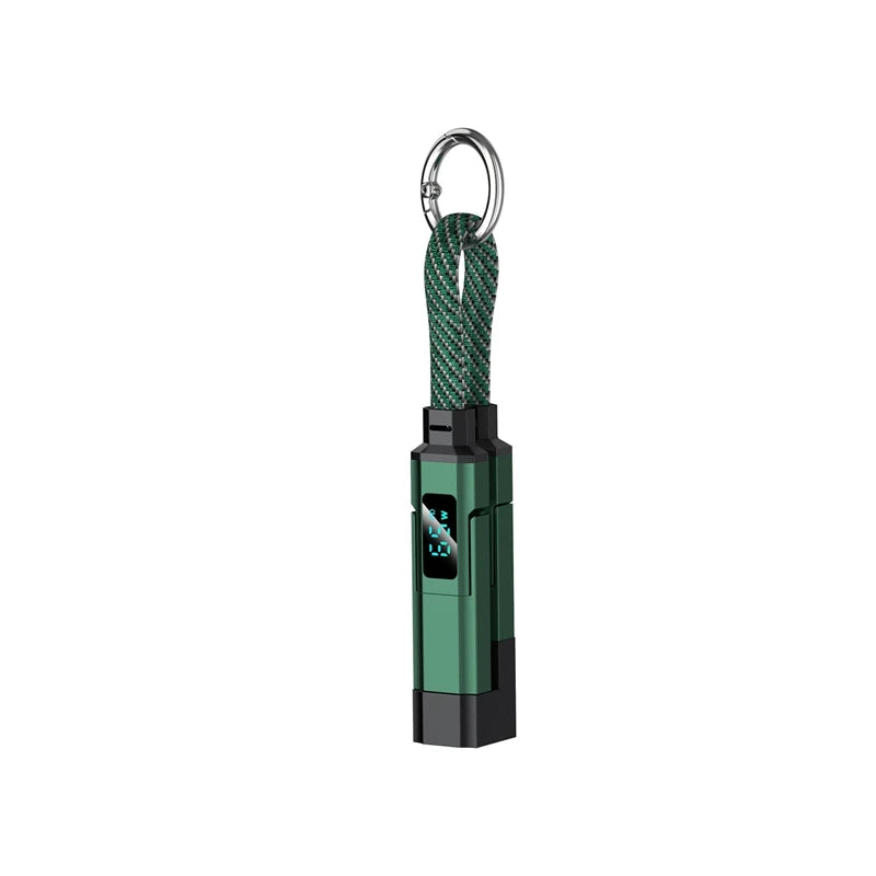 4-in-1 65W Keychain USB-C Charging Cable with LED Display USB Charging Cable P3 Green
