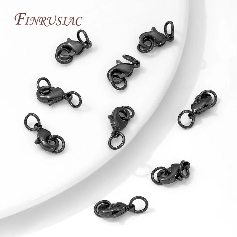 Black Brass Lobster Clasps & Closed Rings – 9.5/12/15mm DIY Jewelry Clasp Findings P3
