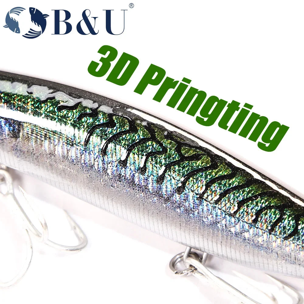 B&U Floating Minnow Jerkbait Lure – Saltwater Bass & Pike 3D Fishing Jerkbait Lure P3
