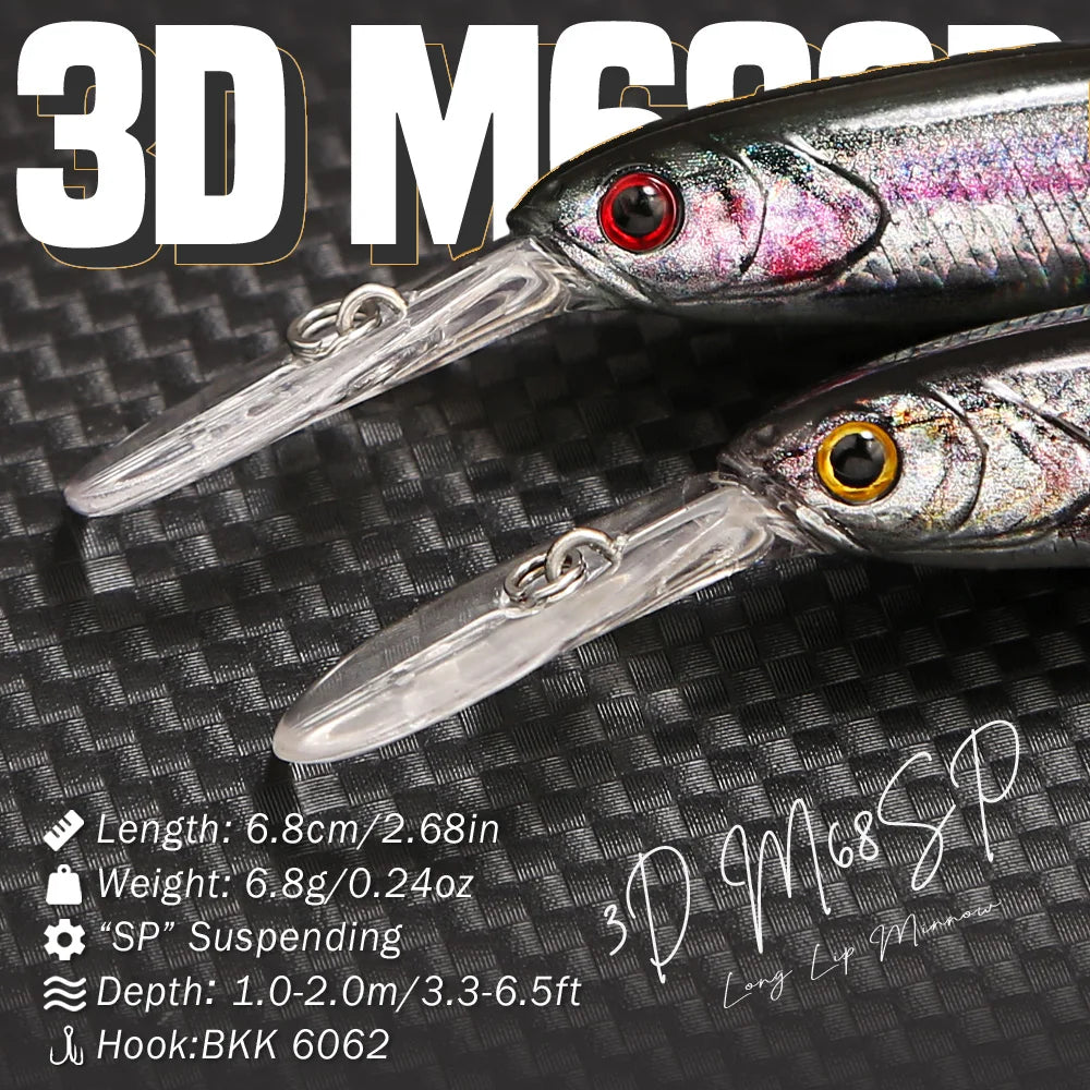 B&U 68mm Suspending Minnow Lure Set – Pike Bass Jerkbait Fishing Lure Set P3