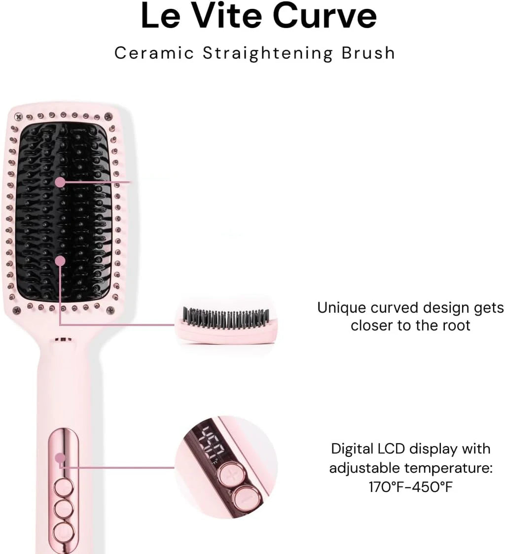 2-in-1 Ionic Ceramic Hair Straightener Brush | LCD & 60W Hair Straightener Brush P3