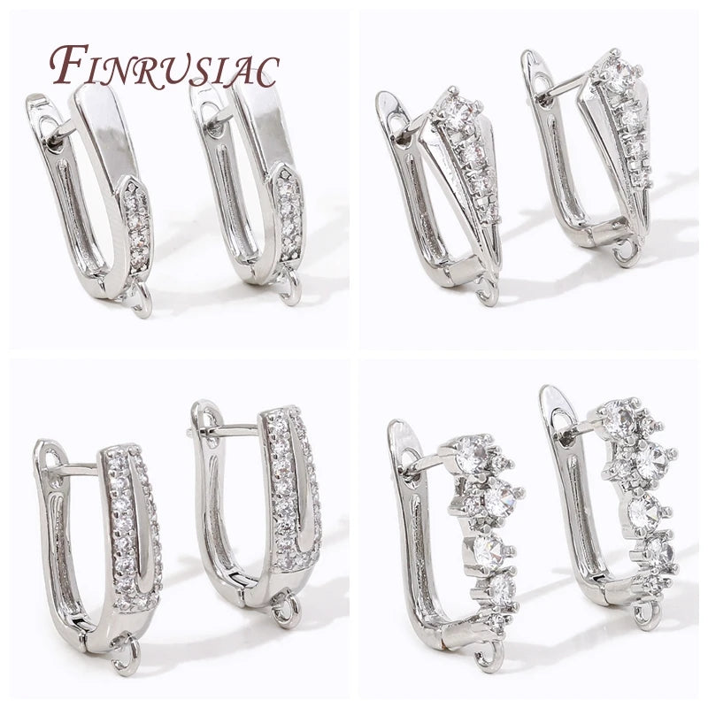18K Gold Plated Brass Leverback Earring Clasp | CZ Beaded U Clasp Earring Clasp Findings P3