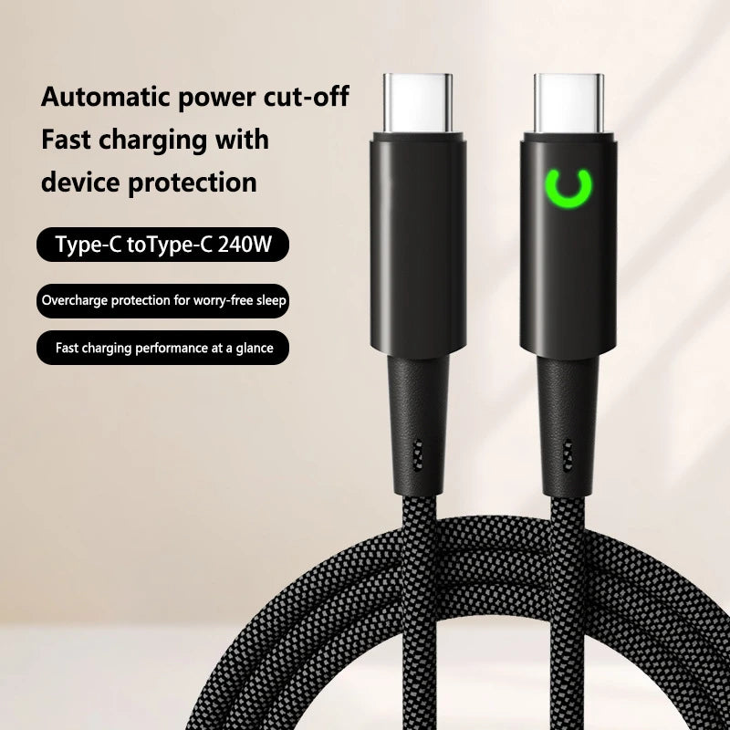 PD 240W Dual USB-C Fast Charging Cable – 6A Nylon Braided USB-C Charging Cable P3