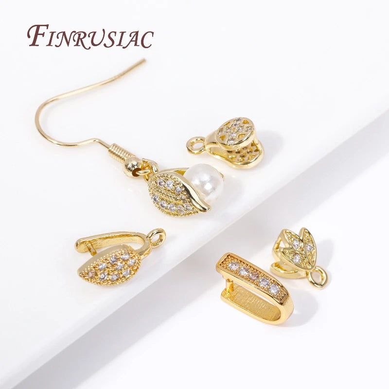 18K Gold Plated Zircon Pinch Bail Pendant Connectors for Jewelry Jewelry Findings P3