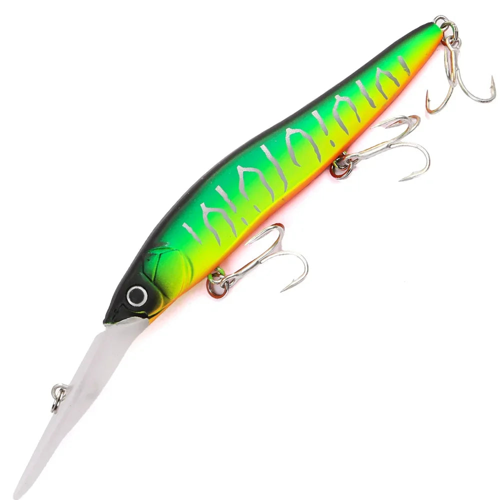 B&U 110mm Deep Diving Minnow Crankbait – Bass Pike Walleye Lure Minnow Crankbait Lure P3 green yellow 1pc-110mm