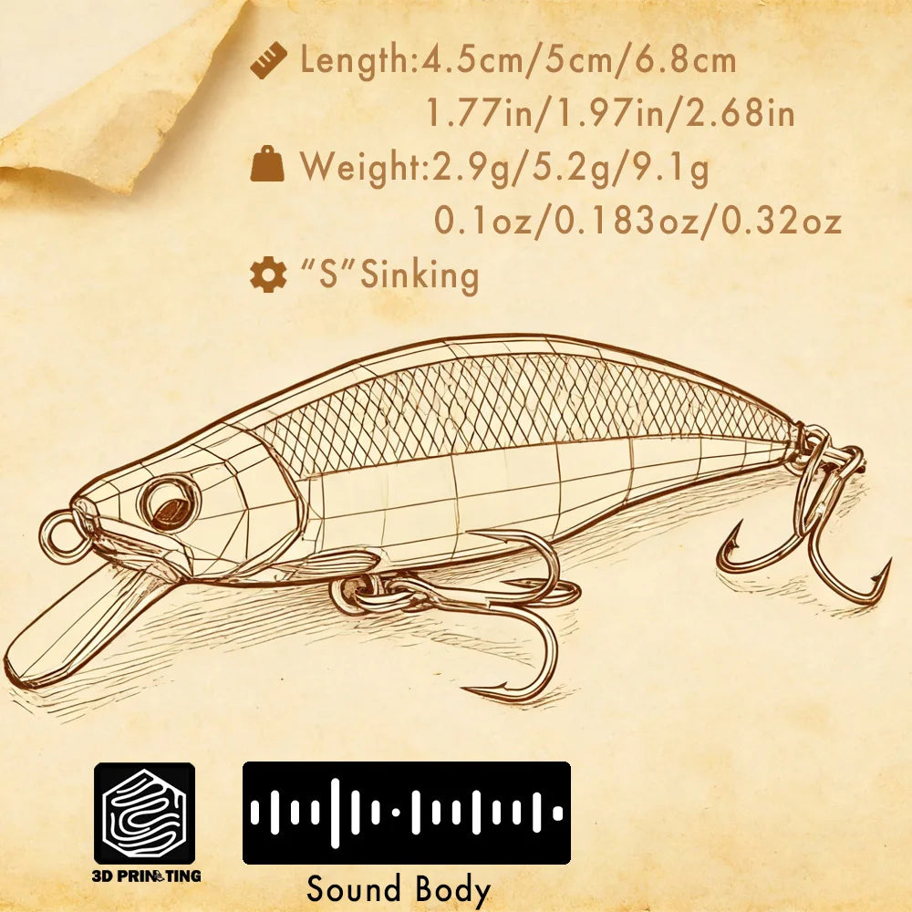 B&U Trout Pattern Sinking Minnow Lure – Bass Pike Trout Sinking Minnow Lure P3