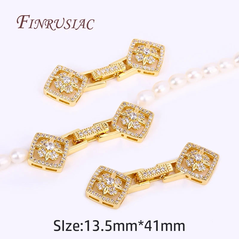 18K Gold Plated Zircon Pearl Clasp | DIY Jewelry Findings Jewelry Clasp Findings P3 18K Real Gold Plated 2 Pieces