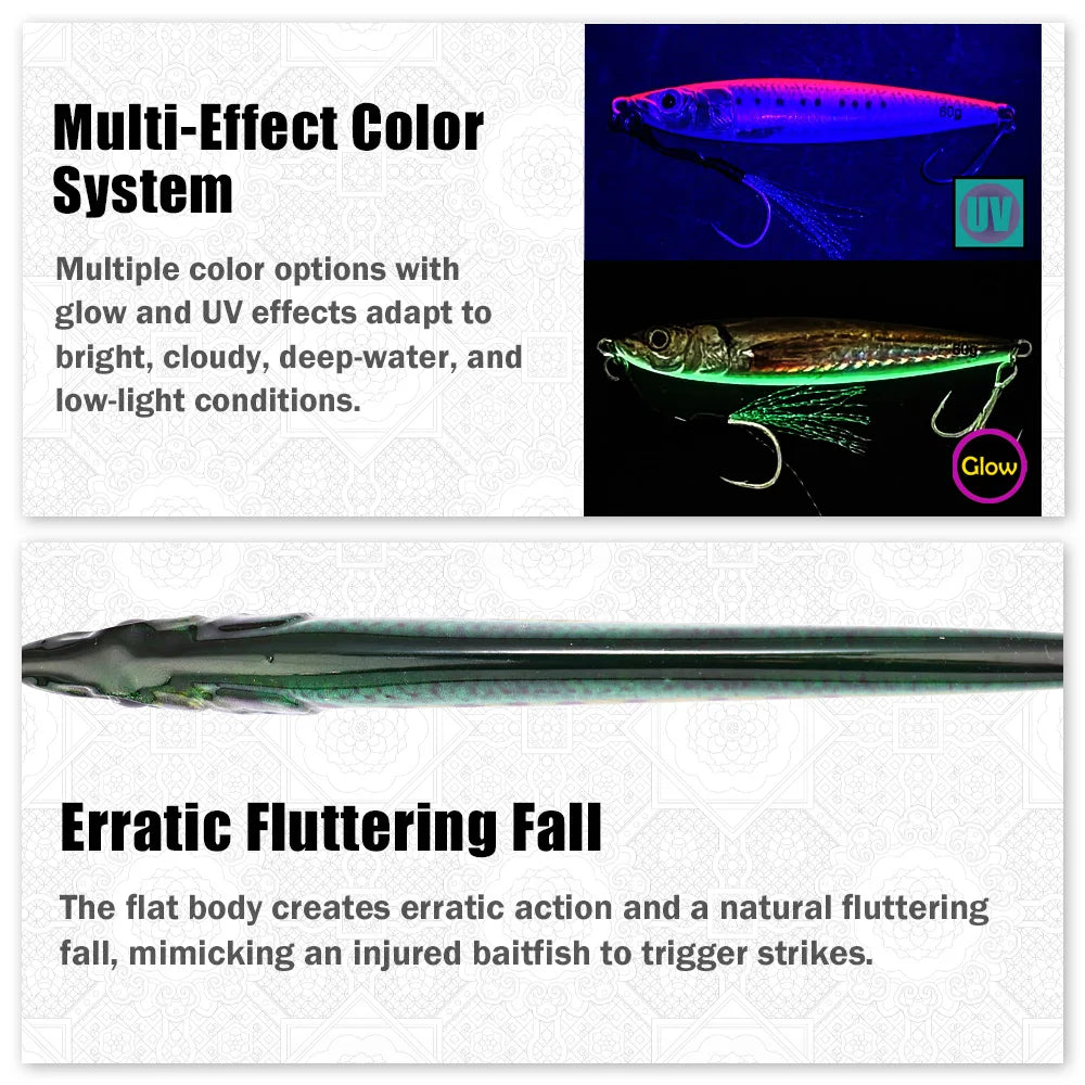 B&U UV Metal Jig Saltwater Shore Jigging Lure 30g 40g 60g Metal Jigging Lure P3